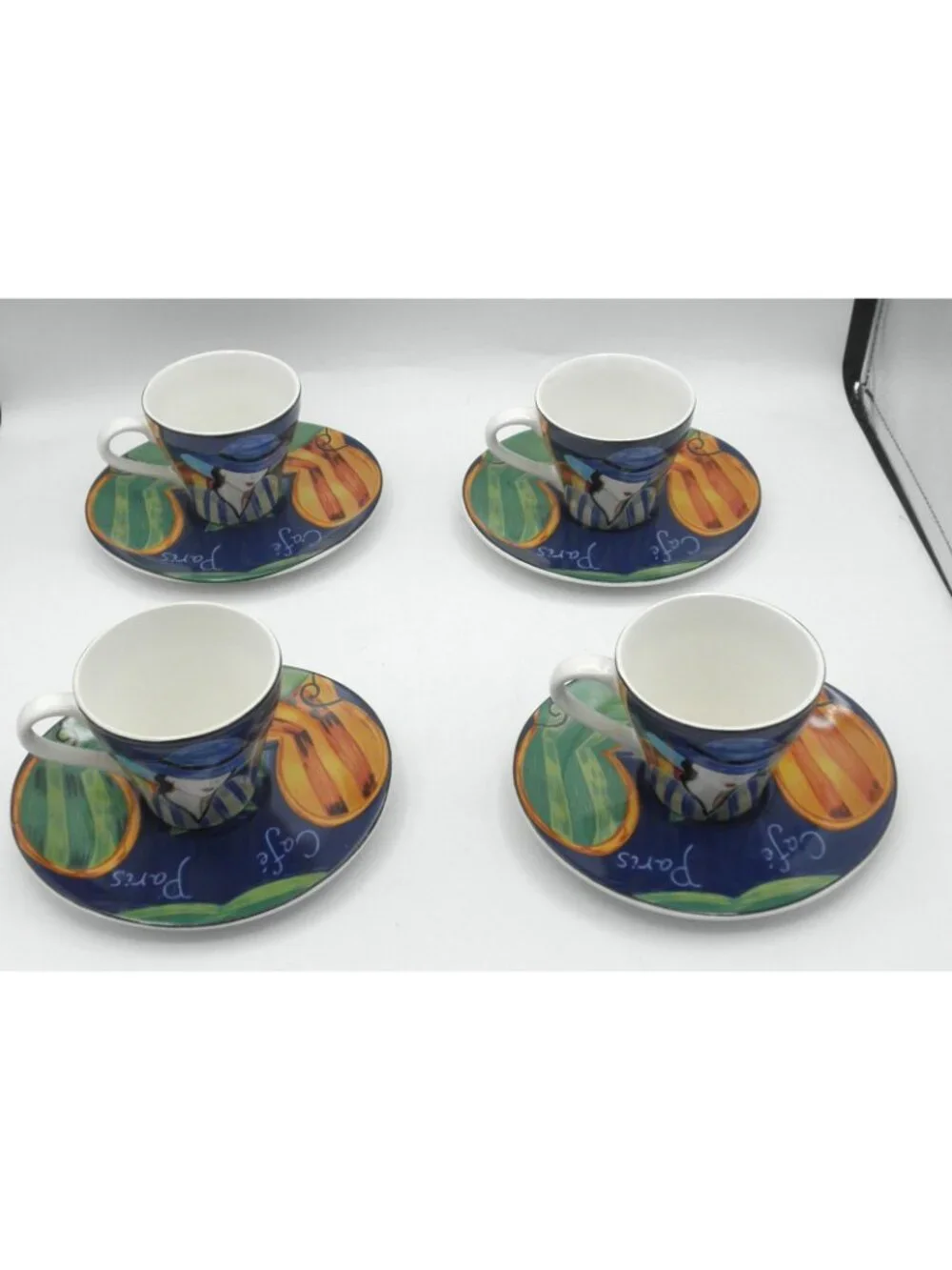 Cafe Paris by Sango Flat Cup & Saucer Set of 4 Pattern Code: SANCAPA